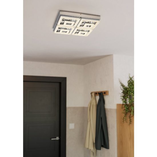 Eglo fradelo plafoniera led 46,5w 3000k 52cm per soggiorno classica cromo con cristalli