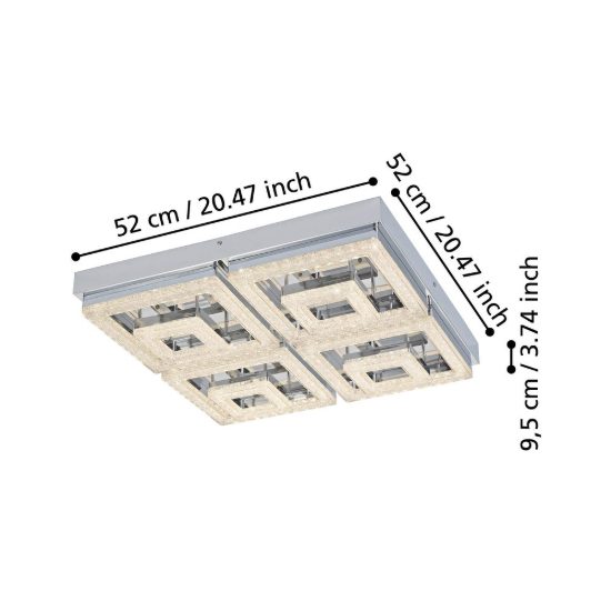 Eglo fradelo plafoniera led 46,5w 3000k 52cm per soggiorno classica cromo con cristalli