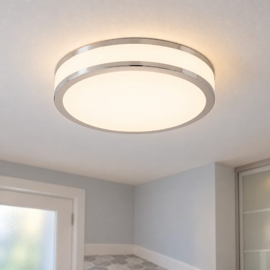 Eglo palermo 2 plafoniera led 15,6w 3000k 28cm per cucina moderna bianca e cromo