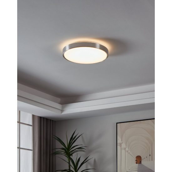 Eglo competa 1 plafoniera led 20w 3000k 43cm per camera da letto moderna bianca e nichel