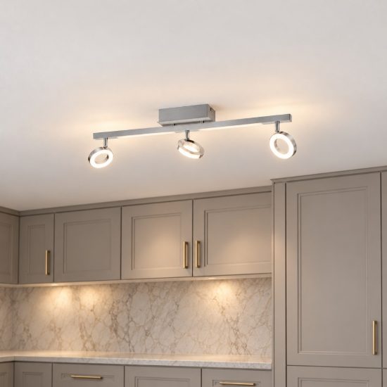 Eglo cardillio 1 plafoniera con 3 faretti led 16,2w 3000k orientabili 68,5cm per cucina moderna alluminio e cromo