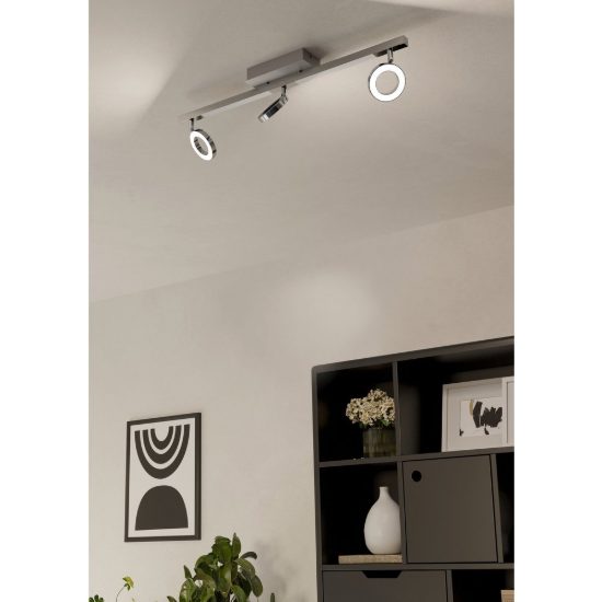 Eglo cardillio 1 plafoniera con 3 faretti led 16,2w 3000k orientabili 68,5cm per cucina moderna alluminio e cromo