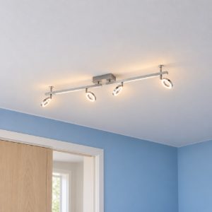 Eglo cardillio 1 plafoniera con 4 faretti led 19,4w 3000k orientabili 98,5cm per corridoio moderna alluminio e cromo