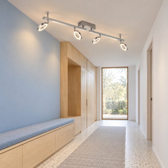 Eglo cardillio 1 plafoniera con 4 faretti led 19,4w 3000k orientabili 98,5cm per corridoio moderna alluminio e cromo