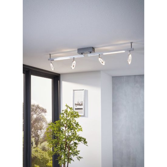 Eglo cardillio 1 plafoniera con 4 faretti led 19,4w 3000k orientabili 98,5cm per corridoio moderna alluminio e cromo