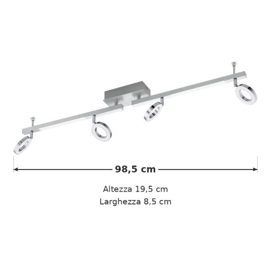 Eglo cardillio 1 plafoniera con 4 faretti led 19,4w 3000k orientabili 98,5cm per corridoio moderna alluminio e cromo