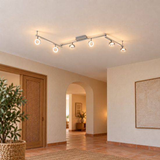 Eglo cardillio 1 plafoniera con 6 faretti led 29,1w 3000k orientabili 158,5cm per corridoio moderna alluminio e cromo