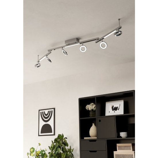 Eglo cardillio 1 plafoniera con 6 faretti led 29,1w 3000k orientabili 158,5cm per corridoio moderna alluminio e cromo