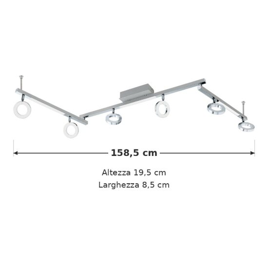 Eglo cardillio 1 plafoniera con 6 faretti led 29,1w 3000k orientabili 158,5cm per corridoio moderna alluminio e cromo