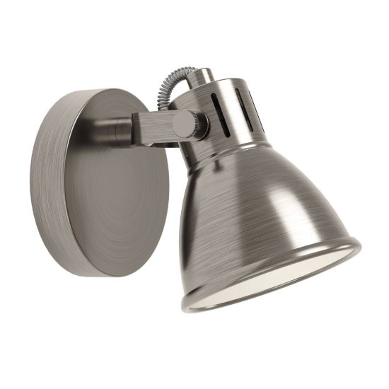 Eglo seras applique con faretto gu10 led 2,8w 3000k orientabile 10cm per camera da letto moderna nichel invecchiato e panna