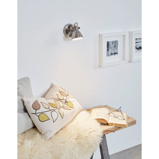 Eglo seras applique con faretto gu10 led 2,8w 3000k orientabile 10cm per camera da letto moderna nichel invecchiato e panna