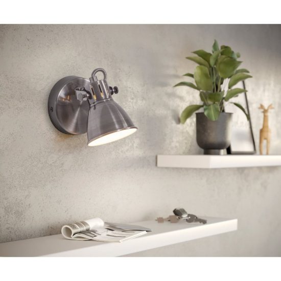 Eglo seras applique con faretto gu10 led 2,8w 3000k orientabile 10cm per camera da letto moderna nichel invecchiato e panna