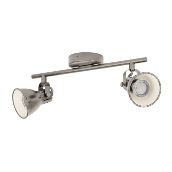 Eglo seras plafoniera con 2 faretti gu10 led 5,6w 3000k orientabili 37cm per ingresso moderna nichel invecchiato e panna
