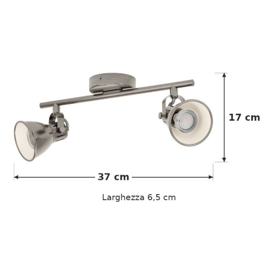 Eglo seras plafoniera con 2 faretti gu10 led 5,6w 3000k orientabili 37cm per ingresso moderna nichel invecchiato e panna