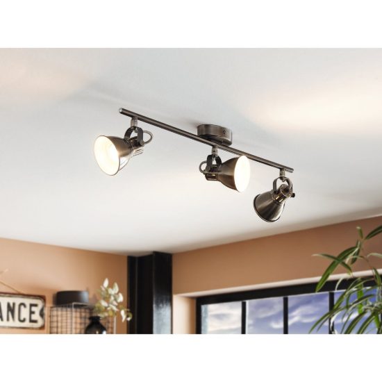Eglo seras plafoniera con 3 faretti gu10 led 8,4w 3000k orientabili 59,5cm per soggiorno moderna nichel invecchiato e panna