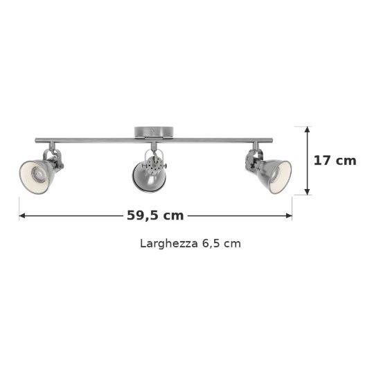 Eglo seras plafoniera con 3 faretti gu10 led 8,4w 3000k orientabili 59,5cm per soggiorno moderna nichel invecchiato e panna