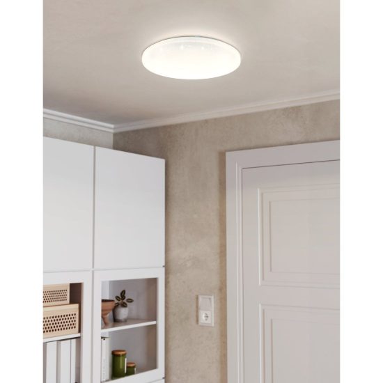 Eglo frania plafoniera led 33w 3000k 43cm per soggiorno moderna bianca effetto cristallo