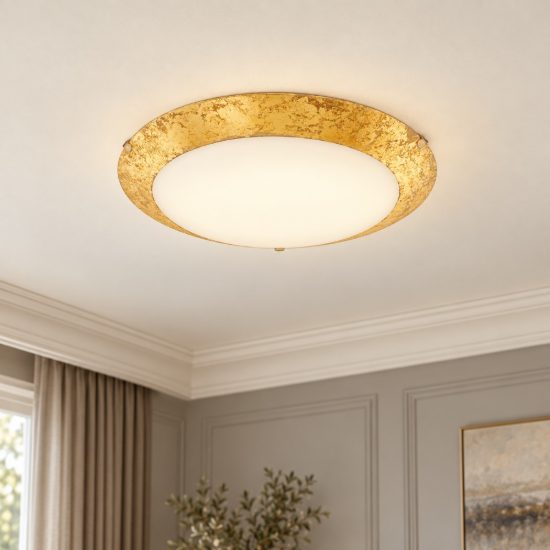 Eglo montenovo plafoniera led 21,9w 3000k 39,5cm per soggiorno moderna bianca e oro