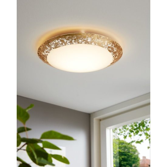 Eglo montenovo plafoniera led 21,9w 3000k 39,5cm per soggiorno moderna bianca e oro