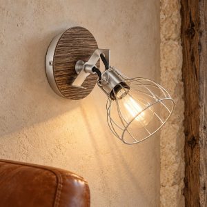 Eglo sambatello applique con faretto e27 orientabile 15cm per soggiorno moderna marrone e argento