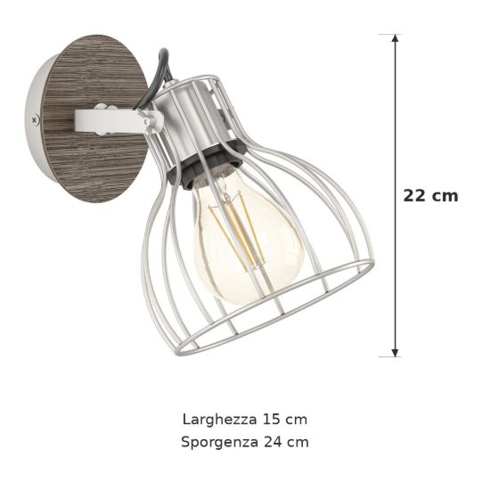 Eglo sambatello applique con faretto e27 orientabile 15cm per soggiorno moderna marrone e argento