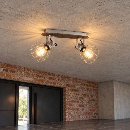 Eglo sambatello plafoniera con 2 faretti e27 orientabili 33,5cm per ingresso moderna marrone e argento