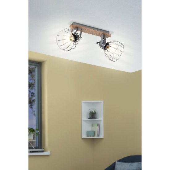 Eglo sambatello plafoniera con 2 faretti e27 orientabili 33,5cm per ingresso moderna marrone e argento