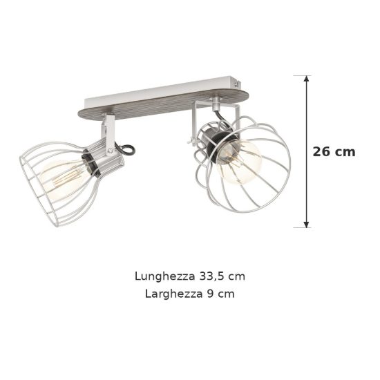 Eglo sambatello plafoniera con 2 faretti e27 orientabili 33,5cm per ingresso moderna marrone e argento