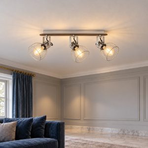 Eglo sambatello plafoniera con 3 faretti e27 orientabili 57,5cm per soggiorno moderna marrone e argento