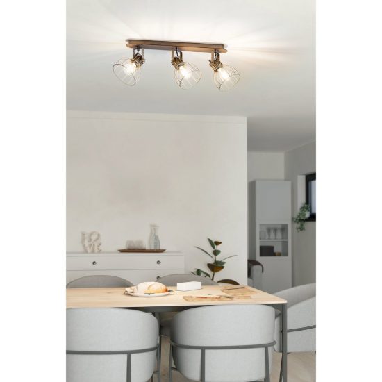 Eglo sambatello plafoniera con 3 faretti e27 orientabili 57,5cm per soggiorno moderna marrone e argento