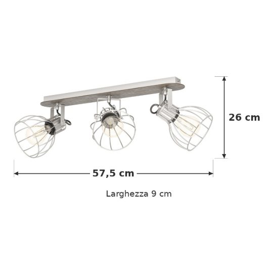 Eglo sambatello plafoniera con 3 faretti e27 orientabili 57,5cm per soggiorno moderna marrone e argento