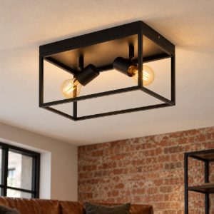 Eglo silentina plafoniera 2 luci 36cm per soggiorno industriale nera