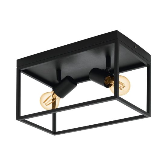 Eglo silentina plafoniera 2 luci 36cm per soggiorno industriale nera
