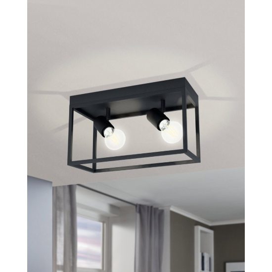 Eglo silentina plafoniera 2 luci 36cm per soggiorno industriale nera