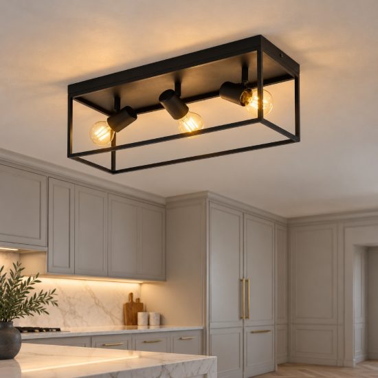 Eglo silentina plafoniera 3 luci 54cm per cucina industriale nera