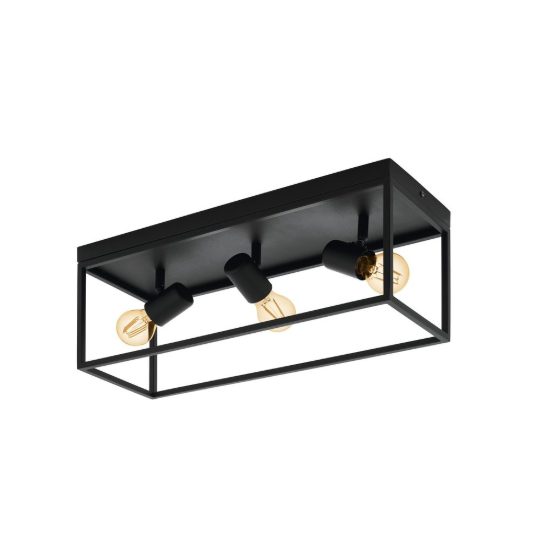 Eglo silentina plafoniera 3 luci 54cm per cucina industriale nera