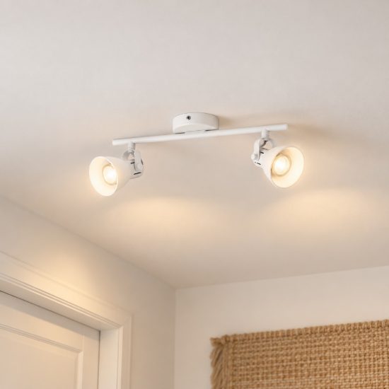 Eglo seras 1 plafoniera con 2 faretti gu10 led 5,6w 3000k orientabili 37cm per corridoio moderna bianca