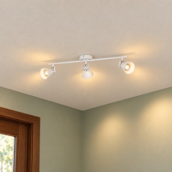 Eglo seras 1 plafoniera con 3 faretti gu10 led 8,4w 3000k orientabili 59,5cm per ingresso moderna bianca
