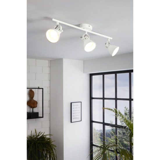 Eglo seras 1 plafoniera con 3 faretti gu10 led 8,4w 3000k orientabili 59,5cm per ingresso moderna bianca