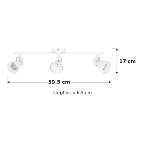 Eglo seras 1 plafoniera con 3 faretti gu10 led 8,4w 3000k orientabili 59,5cm per ingresso moderna bianca
