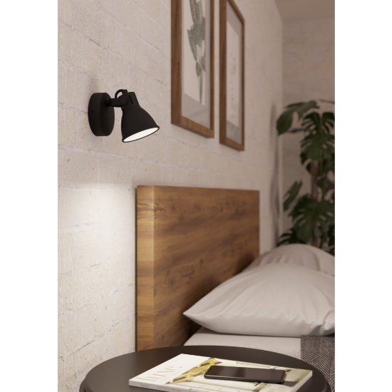 Eglo seras 2 applique con faretto gu10 led 2,8w 3000k orientabile 10cm per camera da letto moderna nera