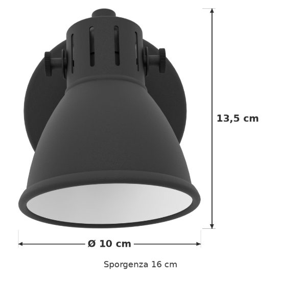 Eglo seras 2 applique con faretto gu10 led 2,8w 3000k orientabile 10cm per camera da letto moderna nera