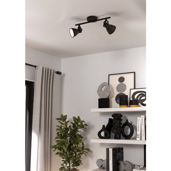 Eglo seras 2 plafoniera con 2 faretti gu10 led 5,6w 3000k orientabili 37cm per soggiorno moderna nera