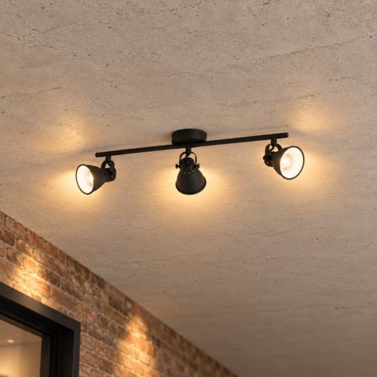 Eglo seras 2 plafoniera con 3 faretti gu10 led 8,4w 3000k orientabili 59,5cm per corridoio moderna nera