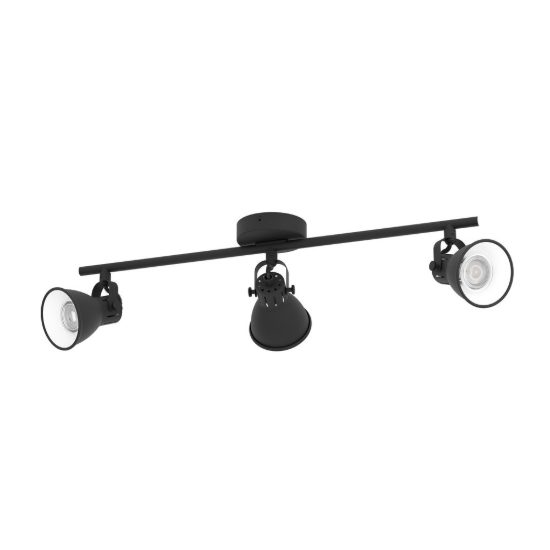 Eglo seras 2 plafoniera con 3 faretti gu10 led 8,4w 3000k orientabili 59,5cm per corridoio moderna nera