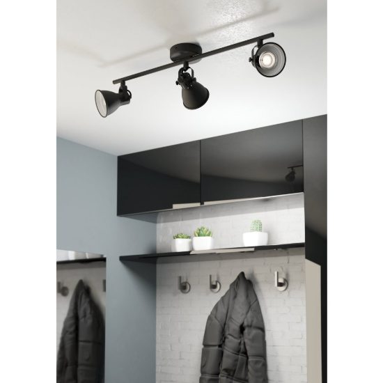 Eglo seras 2 plafoniera con 3 faretti gu10 led 8,4w 3000k orientabili 59,5cm per corridoio moderna nera