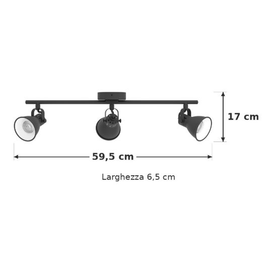 Eglo seras 2 plafoniera con 3 faretti gu10 led 8,4w 3000k orientabili 59,5cm per corridoio moderna nera
