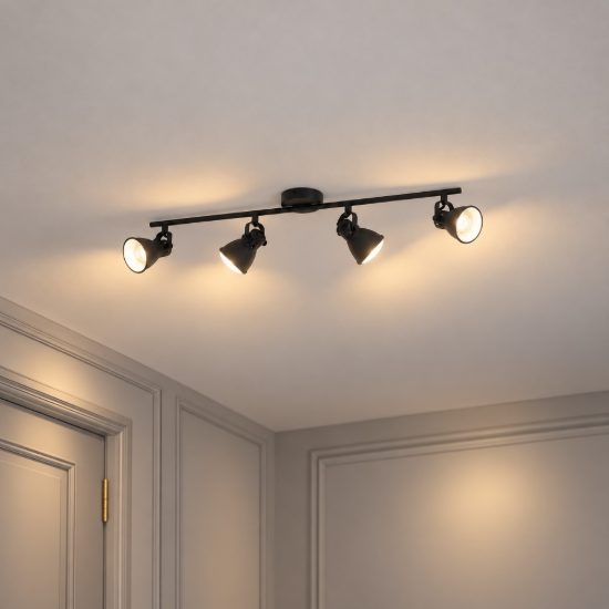 Eglo seras 2 plafoniera con 4 faretti gu10 led 11,2w 3000k orientabili 77cm per corridoio moderna nera