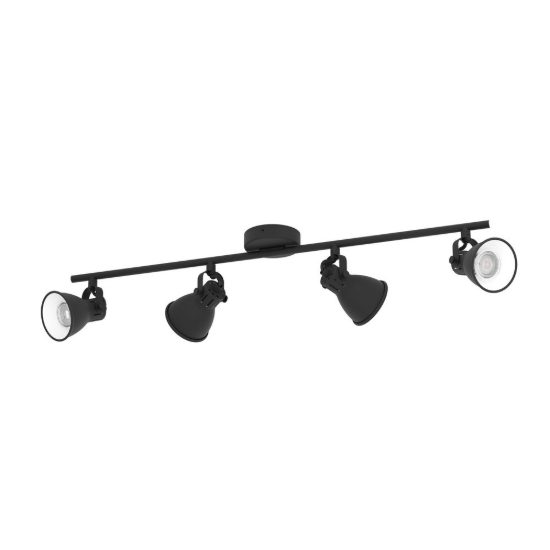 Eglo seras 2 plafoniera con 4 faretti gu10 led 11,2w 3000k orientabili 77cm per corridoio moderna nera