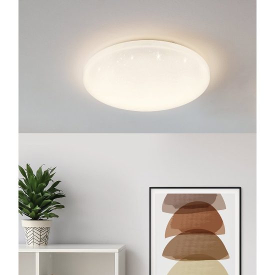 Eglo frania plafoniera led 50w 3000k 55cm per soggiorno moderna bianca effetto cristallo